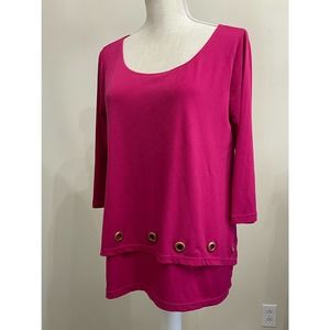 Belldini Pink Knit Top Gold Grommet Trim Cape Back Pullover Shirt Sz M Tunic